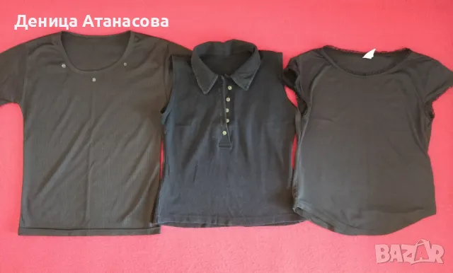 Блузки и потници, ризи с къс и дълъг ръкав, черно сатенено и дънкено бюстие размер М, снимка 9 - Потници - 41884937