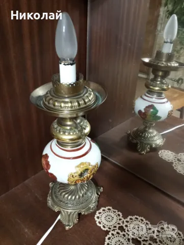 Нощна , настолна лампа от бронз и порцелан, снимка 10 - Антикварни и старинни предмети - 47828125