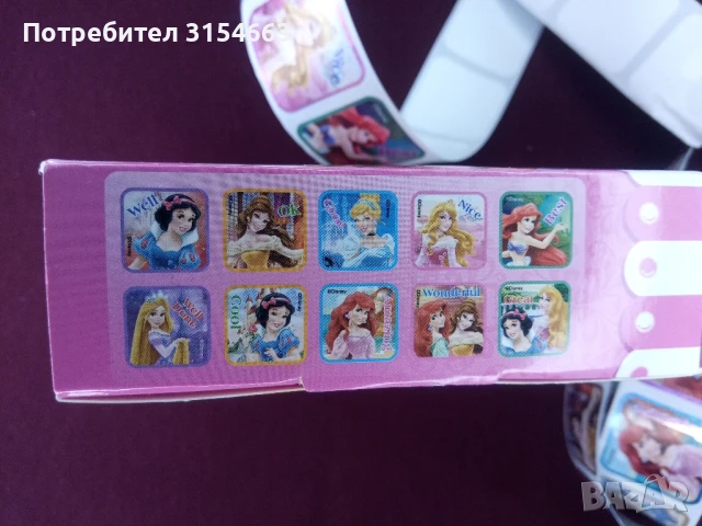 Ролка стикери Дисни принцеси, 200 броя , снимка 4 - Рисуване и оцветяване - 50565338