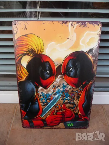 Метална табела филм Дедпул комикс Марвъл мечове забавен екшън