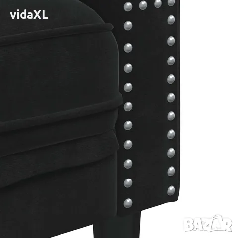 vidaXL Честърфийлд диван с болстери, 3-местен, черен, кадифе, снимка 7 - Дивани и мека мебел - 56147440