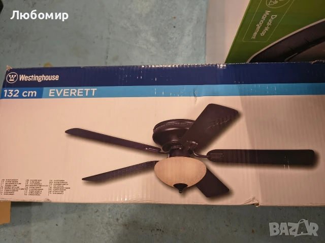 Westinghouse Lighting Everett Вентилатор за таван с една лампа, 132 см, пет лопатки, снимка 10 - Други стоки за дома - 50991308
