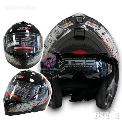 Модуларна Каска flip-up, Черно/ червено, S*M*L*XL