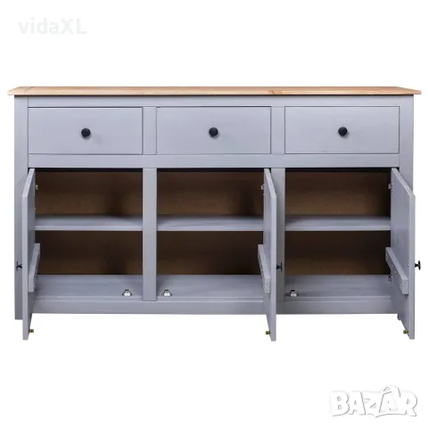 vidaXL Сайдборд, сив, 135x40x80 см, бор масив, стил Панама, снимка 3 - Бюфети - 56146512