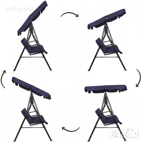 Люлка за веранда за 3 души с покрив, тъмносиньа, градинска люлка, люлка за тераса, люлееща пейка, снимка 11 - Градински мебели, декорация  - 34148547