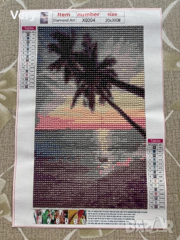 Ръчно налепен диамантен гоблен ,,Палма и плаж с залез” с р.р  20х30см!, снимка 3 - Гоблени - 52911775