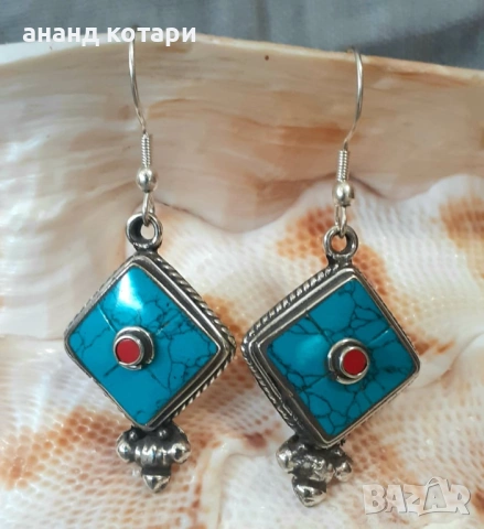 Висящи обеци от Тибет-естествени камъни-различни форми, снимка 8 - Обеци - 53226242