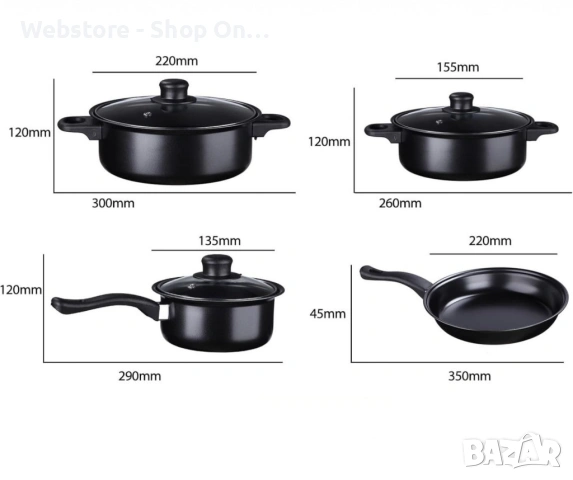 Комплект съдове за готвене от 13 части,незалепващо покритие, снимка 4 - Съдове за готвене - 53591821