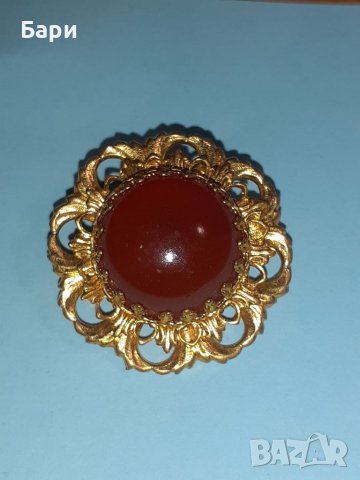 Красива кехлибарена брошка,позлата, снимка 2 - Други - 38947037