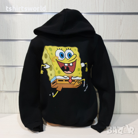 Нов детски суичър с дигитален печат Спондж боб в черен цвят, снимка 6 - Детски анцузи и суичери - 36147434