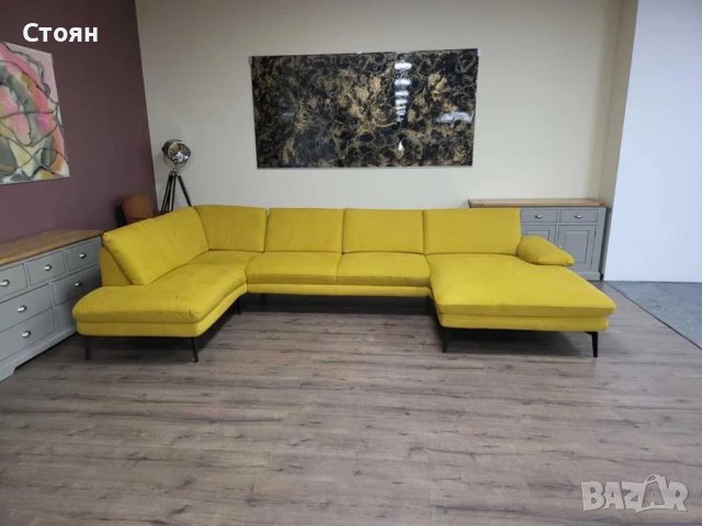 Жълт П образен ъглов диван от плат Dieter Knoll ZE-EM20075, снимка 1 - Дивани и мека мебел - 44244515