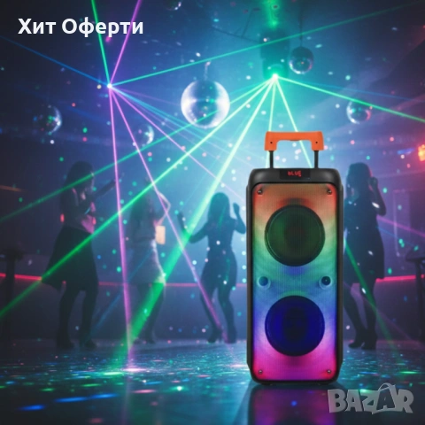Преносима тонколона с микрофон и дистанционно управление, 40W мощност, Bluetooth, USB/SD и LED светл
