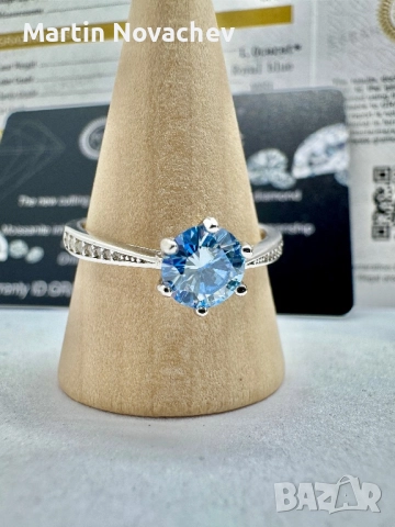 Сребърен пръстен с мойсанит (Диамант) 1 карат, снимка 4 - Пръстени - 51696155