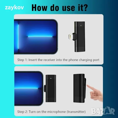 Двоен безжичен петличен микрофон LIHUACHEN за iPhone iPad, микрофон, снимка 3 - Микрофони - 47451480