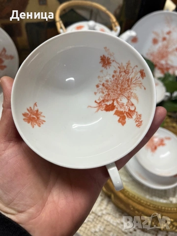 Seltmann Vohenstrauß 1965 Комплект за чай🧡 Бял порцелан и оранжеви цветни клонки. , снимка 12 - Сервизи - 53104264