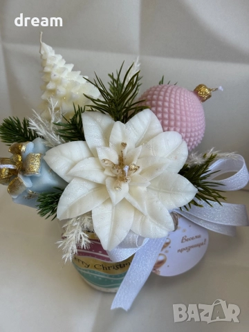 Коледна аранжировка с ароматни соеви свещи, снимка 2 - Декорация за дома - 52281600