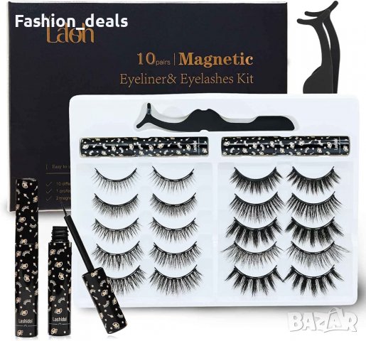Нови 10 чифта 3D магнитни фалшиви мигли за многократна употреба с очна линия и пинсета Красота 