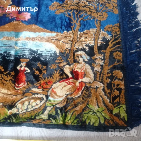 Винтидж италиански плюшен ковьор – Везувий и Тарантела (Перфектно състояние!), снимка 3 - Декорация за дома - 55900866