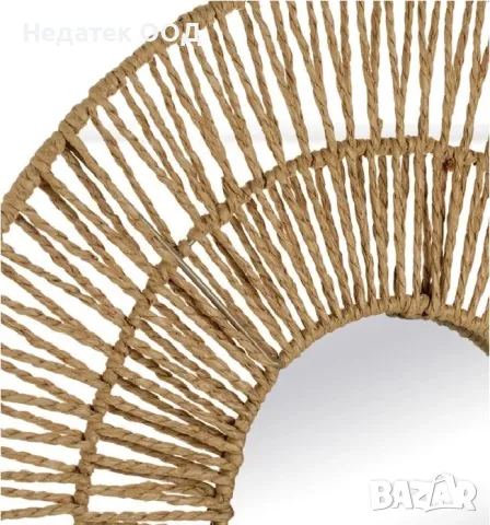 Декоративно кръгло стенно огледало с плетена рамка, Кафяв, Ø50см, снимка 2 - Декорация за дома - 48519075