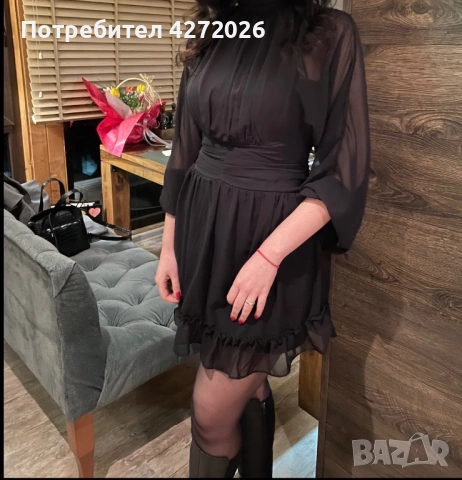 Дамска къса черна рокля, снимка 4 - Рокли - 53499996