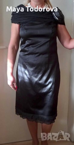 Офицялна черна рокля от сатен, снимка 1