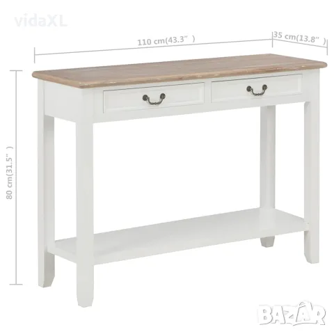 vidaXL Конзолна маса, бяла, 110x35x80 cм, дърво, снимка 7 - Паравани - 56146412