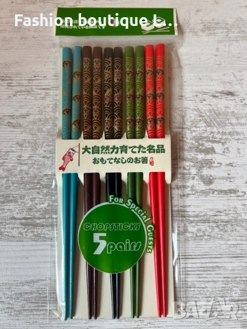 Нов комплект от 5 чифта клечки за суши в различни цветове с изрисувани детайли по тях ❤️, снимка 2 - Прибори за хранене, готвене и сервиране - 52413691