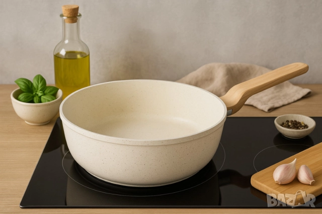 Тиган Voltz Nice 24x6.3см., 28x6.8см., Дълбок, Кован алуминий, Мраморно покр., Индукция, Кремав мела, снимка 5 - Съдове за готвене - 52138254