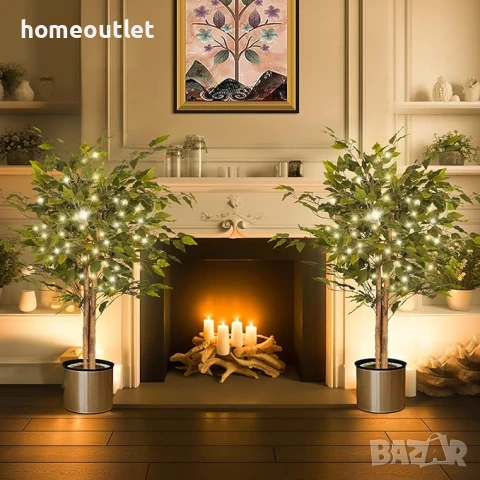 ПРОМОЦИЯ Изкуствен фикус бенджамин с енергоспестяващи лед светлини, 183см A-GE23031, снимка 2 - Изкуствени цветя - 50950324