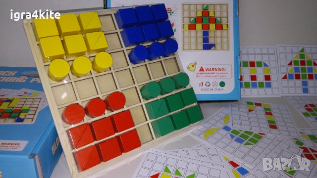 Дървена логическа мозайка, блокчета с табла и двустранни шаблони , снимка 2 - Образователни игри - 38832787