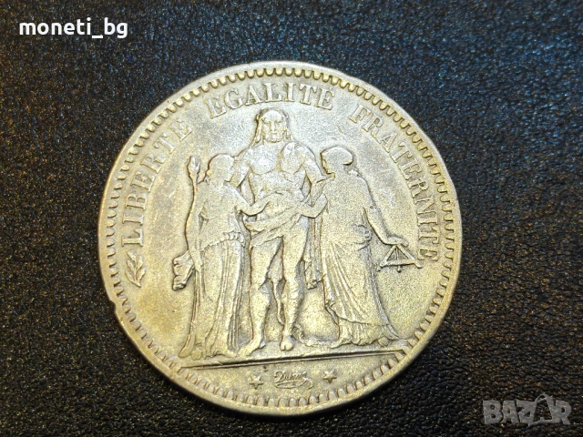 СРЕБРО Франция 5 франка 1873, снимка 2 - Нумизматика и бонистика - 53571225