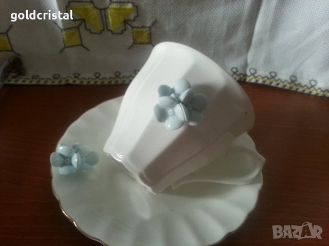 Стар български костен порцелан Бононя сет за чай , снимка 8 - Антикварни и старинни предмети - 42678842