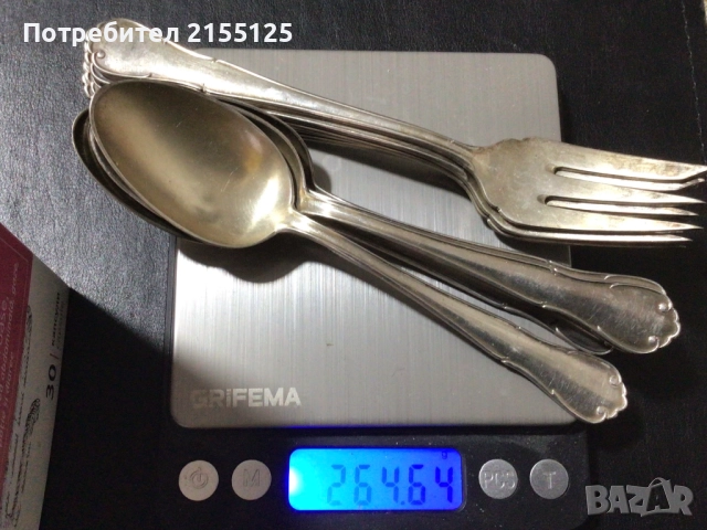5 сребърни лъжички и 5 сребърни вилички., снимка 3 - Прибори за хранене, готвене и сервиране - 52446717