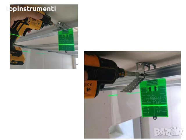 Магнитна мишена за лазерен нивелир, зелена / червена 11.5x7.4 см (06378/06379), снимка 3 - Измервателни инструменти - 47492118