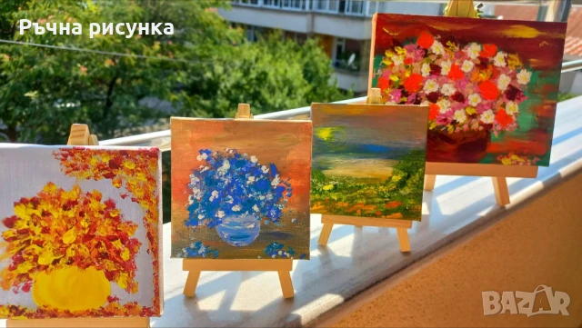 Малки рисувани картини с природа и море със статив , снимка 16 - Декорация за дома - 44423656