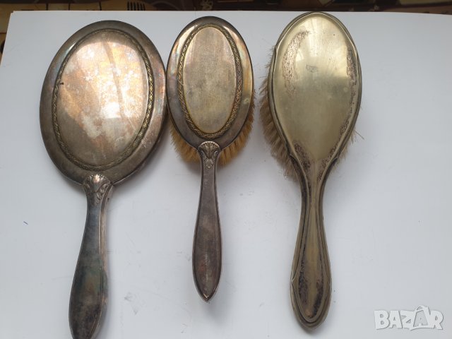 Стари посребрени две четки и огледало, снимка 9 - Антикварни и старинни предмети - 41067802