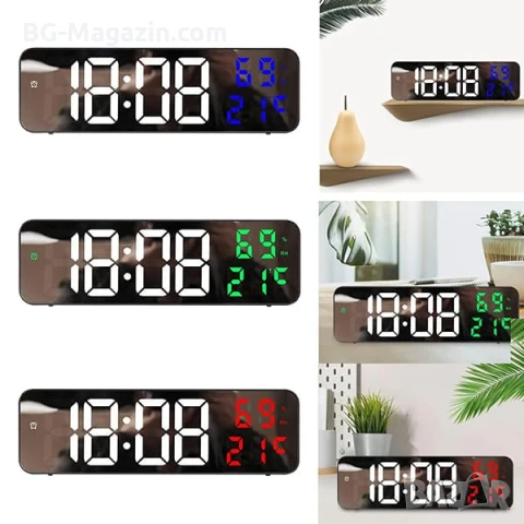 Голям модерен дигитален часовник с термометър и влагомер за бюро или стена голям дисплей влага, снимка 2 - Други - 51038268