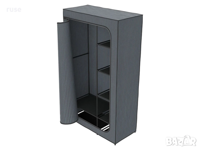 НОВ! Текстилен гардероб с лост и рафтове 174х100х46см сив-райе, снимка 3 - Гардероби - 52519153