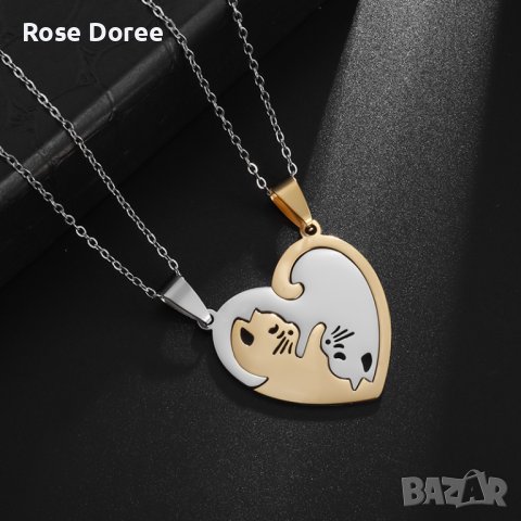 RD 372 Котета бижута колие златисто и сребристо медицинска стомана котка безплатна доставка подарък, снимка 1