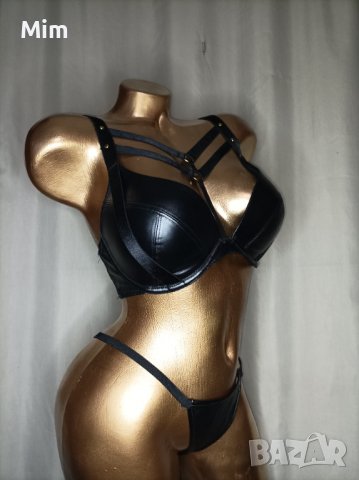  Hunkemoller 70E К-т Черен кожен сутиен с чокър и кожена прашка, снимка 9 - Бельо - 38640076