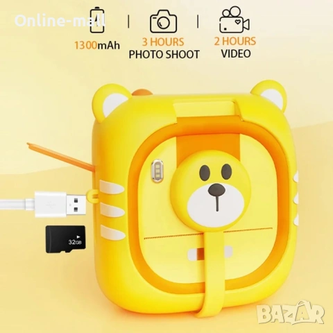 Детска камера с принтер и 180° въртящ се обектив – Образователна камера за деца с игри, 32GB карта и, снимка 16 - Фотоапарати - 53244132