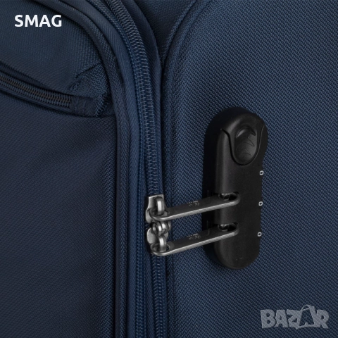 Куфар с колелца за пътуване, тъмносин с външни отделения, 44 л._1239390, снимка 5 - Куфари - 52200120