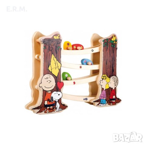 Дървена играчка Монтесори , Писта с топки  Charlie Brown, Snoopy & Co колички, снимка 2 - Други - 41875442