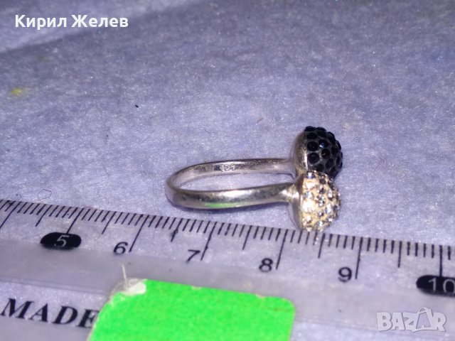 НЕЖЕН СРЕБЪРЕН ПРЪСТЕН ТОПЧЕТА СРЕБРО 925 с БЯЛ и ЧЕРЕН ЕМАЙЛ и КРИСТАЛЧЕТА 36398, снимка 12 - Пръстени - 39547641