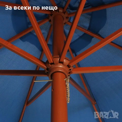 Чадър С Дървен Прът, 300x258 См, Син Код P647, снимка 5 - Градински мебели, декорация  - 50577276