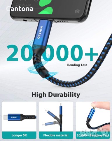 NIMASO USB C към USB C кабел за бързо зареждане 60 W, 30 см, снимка 4 - USB кабели - 42591510