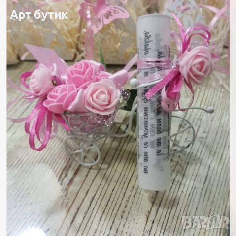 Мини дръвчета   и ретро колело с покана на гости на сватба, снимка 3 - Декорация - 52742238