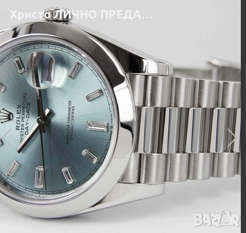 Rolex Oyster Perpetual Day-Date 40 Platinum Factory Baguette Diamonds ice blue 💙 dial 228206 UNISEX, снимка 4 - Мъжки - 52900323