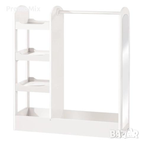 Детски щендер за дрехи с огледало и рафтове Roba 450151WE Дървена стойка за дрехи Бебешки стелаж за , снимка 2 - Мебели за детската стая - 52433575