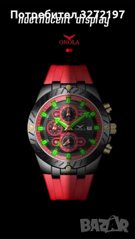 ONOLA кварцов часовник,хронограф,дата,водоустойчив,силиконова каишка, снимка 3 - Мъжки - 48031659